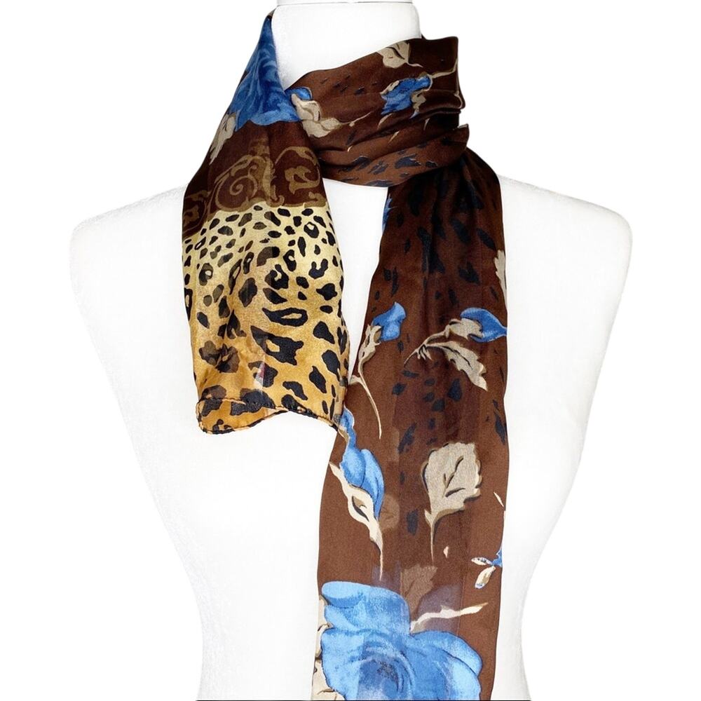 Symphony Scarf Brown and Blue Floral Cheetah Print